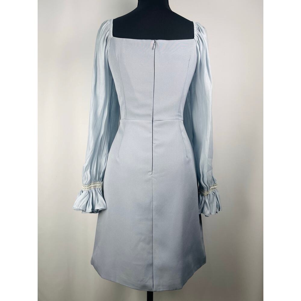 NWOT Rungtiwa K Light Blue Puff Sleeve Dress Lace Cuff Square Neck Size L - Picture 5 of 8